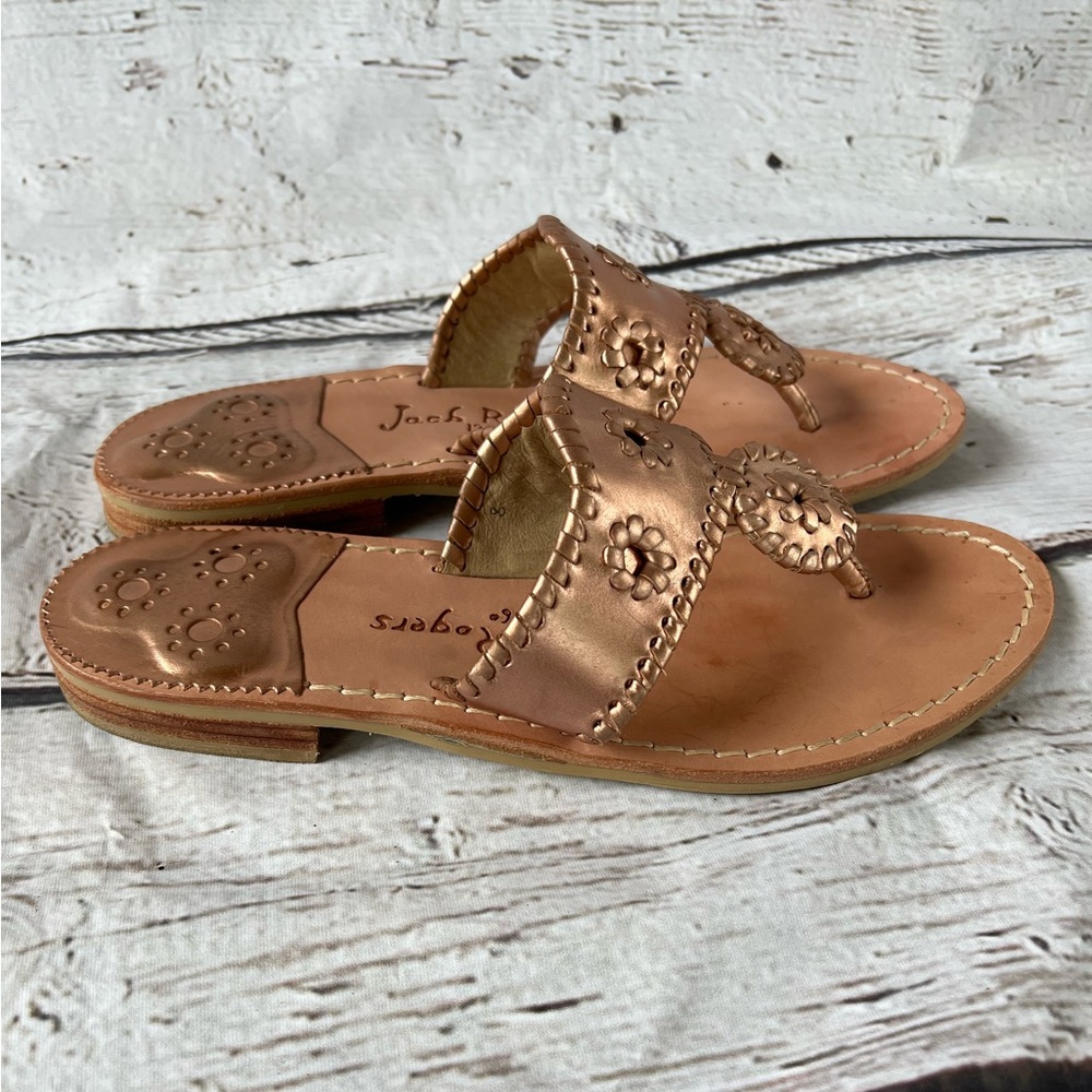 Jack Rogers West Hampton Rose Gold flat thong sandal SIZE 8